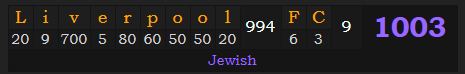 "Liverpool FC" = 1003 (Jewish)