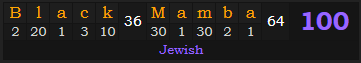 "Black Mamba" = 100 (Jewish)