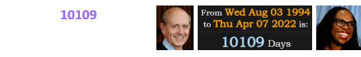 Today is 10109 days after Stephen Breyer assumed his role on the Supreme Court: