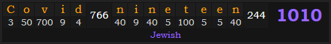 "Covid nineteen" = 1010 (Jewish)