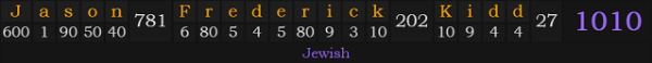 "Jason Frederick Kidd" = 1010 (Jewish)
