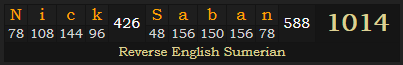 "Nick Saban" = 1014 (Reverse English Sumerian)