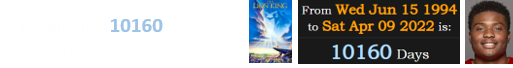 Haskins died 10160 days after the release of The Lion King: