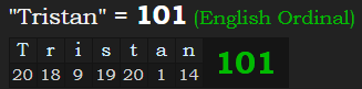 "Tristan" = 101 (English Ordinal)