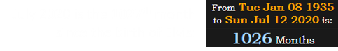 July 2020 is the 1027th month since the birth of Elvis: