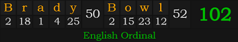 "Brady Bowl" = 102 (English Ordinal)