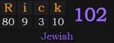 "Rick" = 102 (Jewish)
