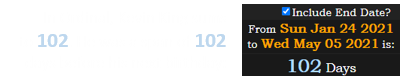 In Ordinal, Kevin King sums to 102. He was a span of 102 days before his next birthday: