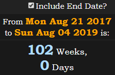 102 Weeks, 0 Days