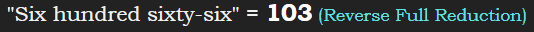 "Six hundred sixty-six" = 103 (Reverse Full Reduction)