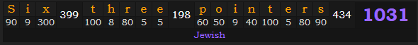 "Six three pointers" = 1031 (Jewish)