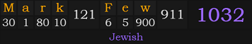"Mark Few" = 1032 (Jewish)