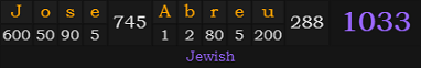 "Jose Abreu" = 1033 (Jewish)