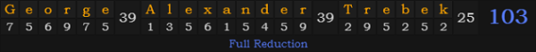 "George Alexander Trebek" = 103 (Full Reduction)