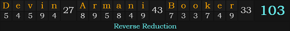 "Devin Armani Booker" = 103 (Reverse Reduction)