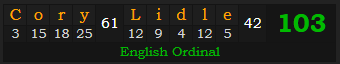 "Cory Lidle" = 103 (English Ordinal)