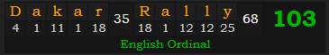 "Dakar Rally" = 103 (English Ordinal)