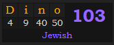 "Dino" = 103 (Jewish)