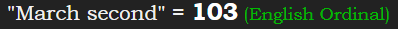 "March second" = 103 (English Ordinal)