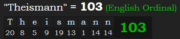 "Theismann" = 103 (English Ordinal)