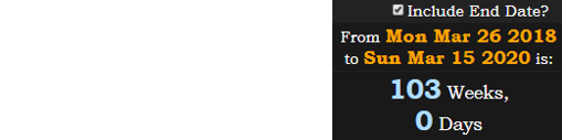 On the date Covid-19 was declared a pandemic, Redfield had been the Director of the CDC for exactly 103 weeks: