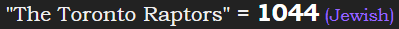 "The Toronto Raptors" = 1044 (Jewish)