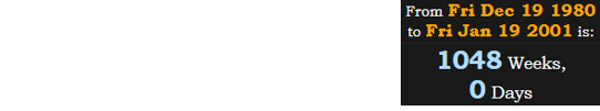 On the date of the film’s initial debut at Sundance Film Festival, Gyllenhaal was exactly 1048 weeks old: