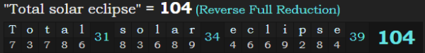 "Total solar eclipse" = 104 (Reverse Full Reduction)