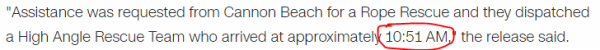 "Assistance was requested from Cannon Beach for a Rope Rescue and they dispatched a High Angle Rescue Team who arrived at approximately 10:51 AM," the release said.