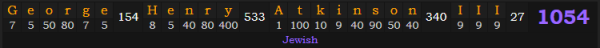 "George Henry Atkinson III" = 1054 (Jewish)