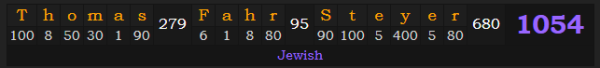 "Thomas Fahr Steyer" = 1054 (Jewish)