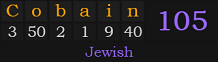 "Cobain" = 105 (Jewish)