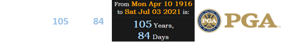 PGA of America was founded 105 years, 84 days before the shooting: