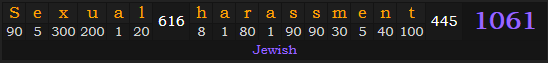 "Sexual harassment" = 1061 (Jewish)