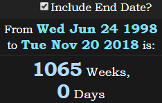 1065 Weeks, 0 Days