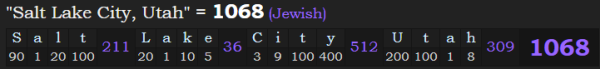 "Salt Lake City, Utah" = 1068 (Jewish)