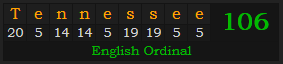 "Tennessee" = 106 (English Ordinal)