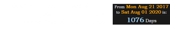 The Mormon Church operates in 176 nations. Brimley died 1076 days after the first Great American Eclipse: