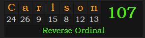 "Carlson" = 107 (Reverse Ordinal)