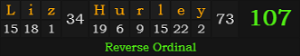 "Liz Hurley" = 107 (Reverse Ordinal)