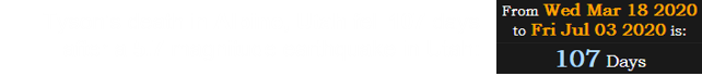 Tyson’s death in Alpine, Utah fell 107 days after a 5.7 magnitude earthquake in Utah: