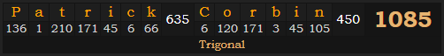 "Patrick Corbin" = 1085 (Trigonal)