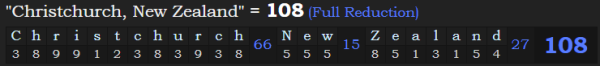 "Christchurch, New Zealand" = 108 (Full Reduction)