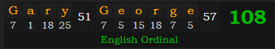 "Gary George" = 108 (English Ordinal)