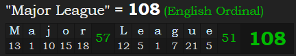 "Major League" = 108 (English Ordinal)