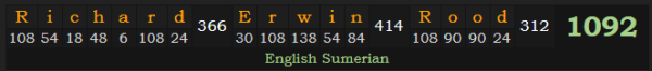 "Richard Erwin Rood" = 1092 (English Sumerian)