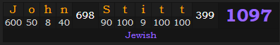 "John Stitt" = 1097 (Jewish)