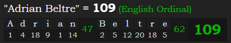 "Adrian Beltre" = 109 (English Ordinal)