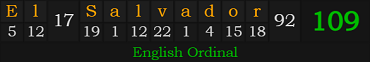 "El Salvador" = 109 (English Ordinal)