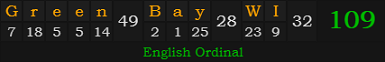 "Green Bay, WI" = 109 (English Ordinal)